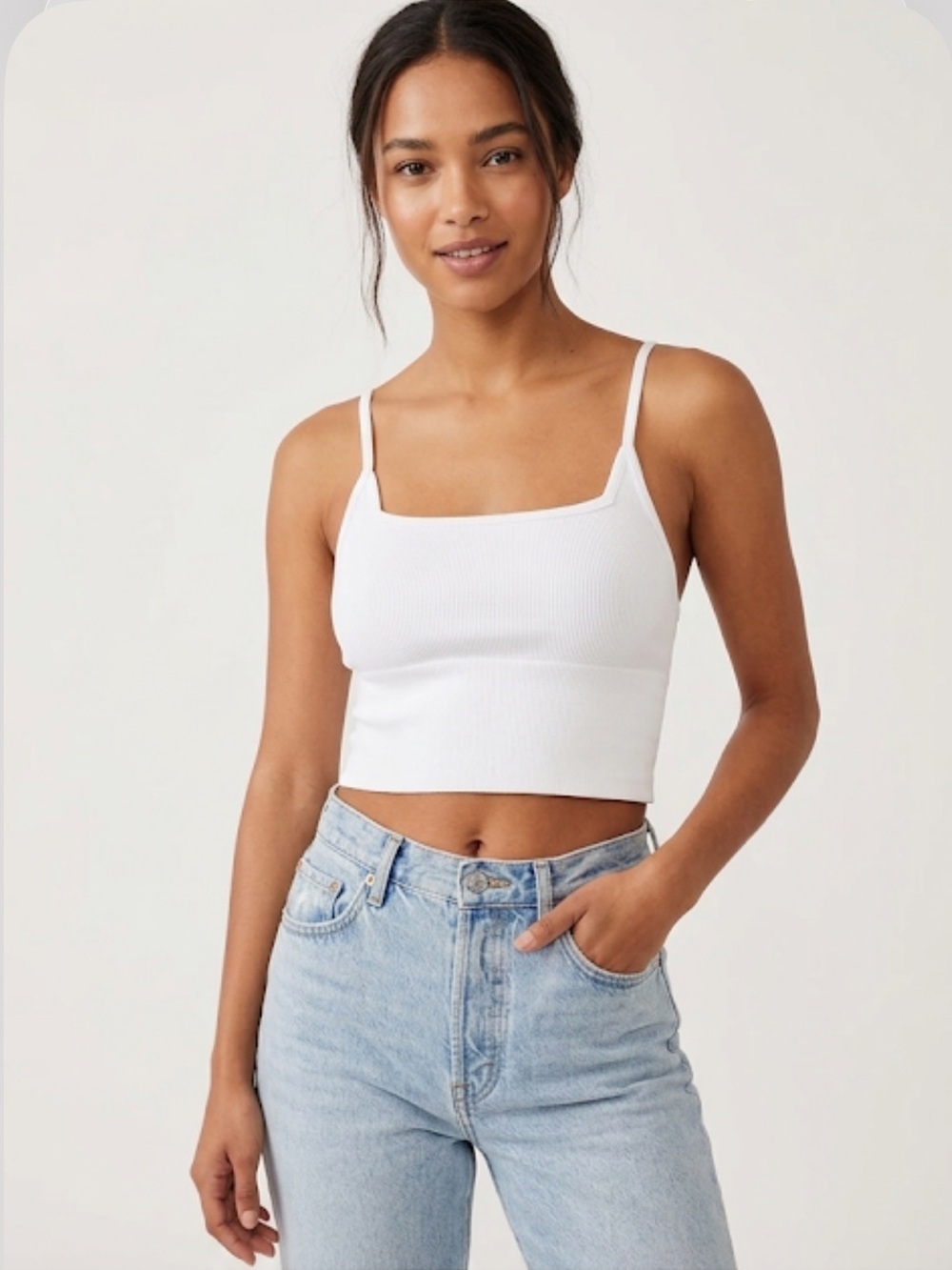 Free People Intimately | White Ribbed Spaghetti Strap Crop Top | XS-S